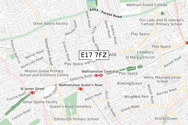 E17 7FZ map - small scale - OS Open Zoomstack (Ordnance Survey)