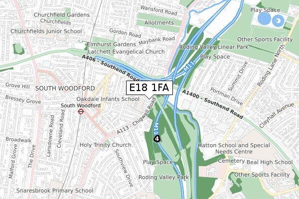 E18 1FA map - small scale - OS Open Zoomstack (Ordnance Survey)