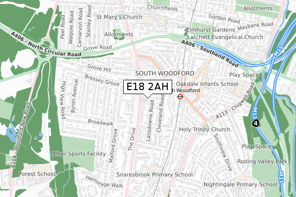 E18 2AH map - small scale - OS Open Zoomstack (Ordnance Survey)