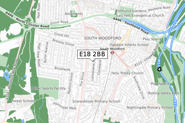 E18 2BB map - small scale - OS Open Zoomstack (Ordnance Survey)