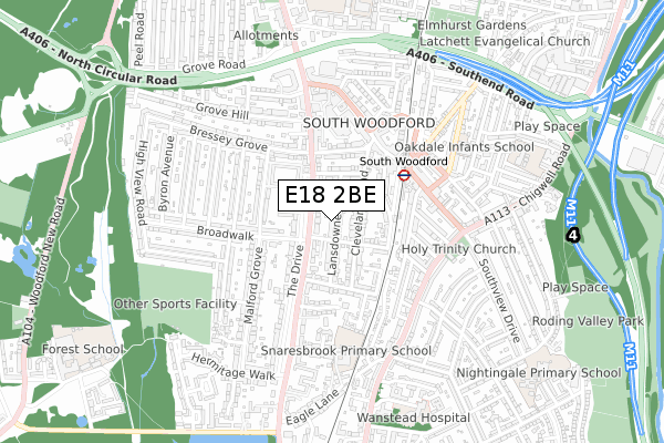 E18 2BE map - small scale - OS Open Zoomstack (Ordnance Survey)