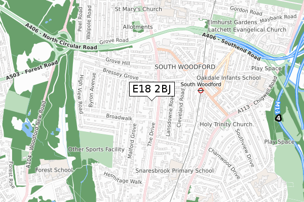 E18 2BJ map - small scale - OS Open Zoomstack (Ordnance Survey)