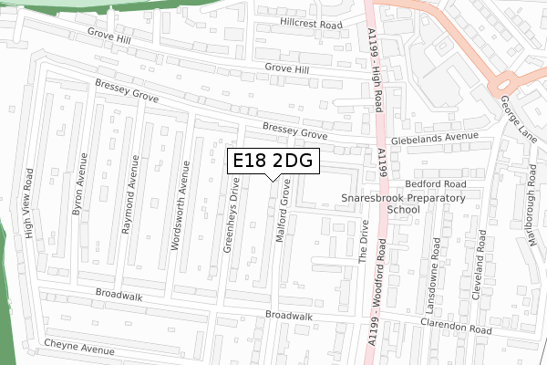 E18 2DG map - large scale - OS Open Zoomstack (Ordnance Survey)