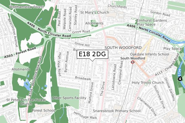 E18 2DG map - small scale - OS Open Zoomstack (Ordnance Survey)