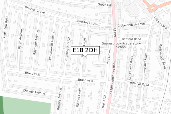 E18 2DH map - large scale - OS Open Zoomstack (Ordnance Survey)