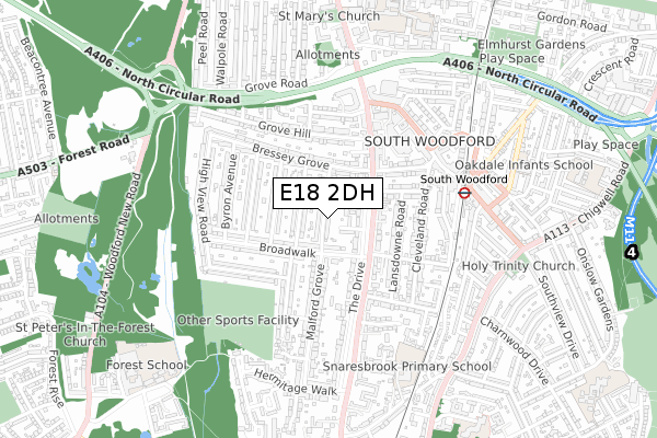 E18 2DH map - small scale - OS Open Zoomstack (Ordnance Survey)