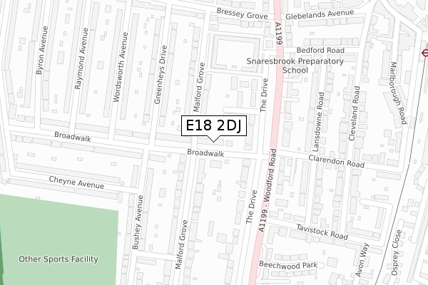 E18 2DJ map - large scale - OS Open Zoomstack (Ordnance Survey)