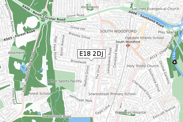 E18 2DJ map - small scale - OS Open Zoomstack (Ordnance Survey)