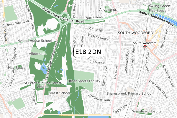 E18 2DN map - small scale - OS Open Zoomstack (Ordnance Survey)