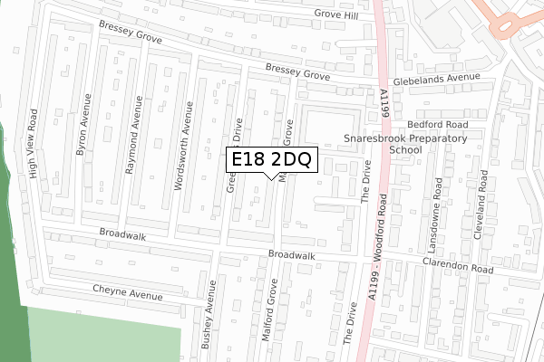 E18 2DQ map - large scale - OS Open Zoomstack (Ordnance Survey)