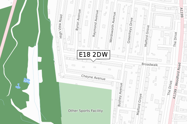 E18 2DW map - large scale - OS Open Zoomstack (Ordnance Survey)