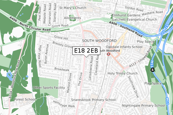 E18 2EB map - small scale - OS Open Zoomstack (Ordnance Survey)