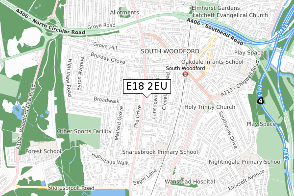 E18 2EU map - small scale - OS Open Zoomstack (Ordnance Survey)