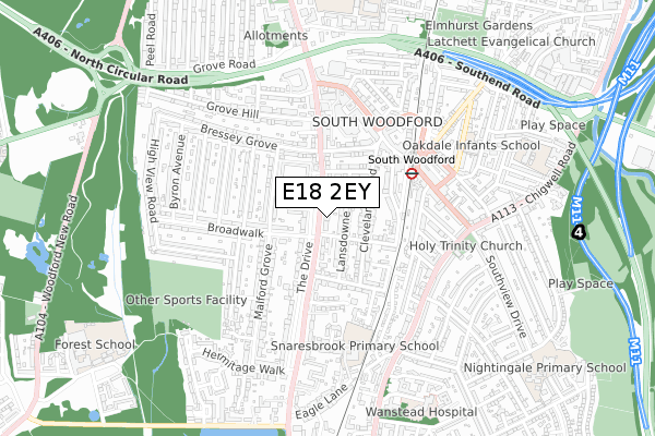 E18 2EY map - small scale - OS Open Zoomstack (Ordnance Survey)