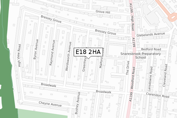 E18 2HA map - large scale - OS Open Zoomstack (Ordnance Survey)