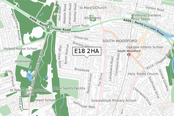 E18 2HA map - small scale - OS Open Zoomstack (Ordnance Survey)