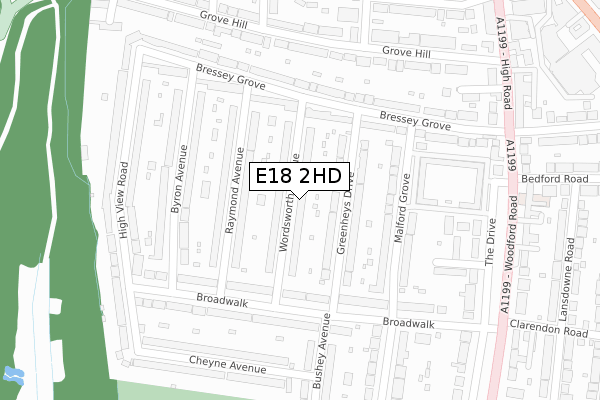 E18 2HD map - large scale - OS Open Zoomstack (Ordnance Survey)