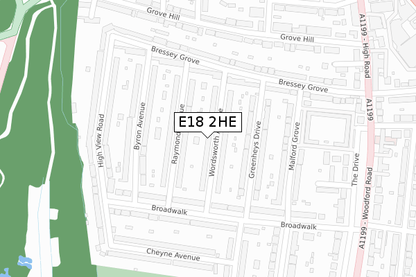 E18 2HE map - large scale - OS Open Zoomstack (Ordnance Survey)