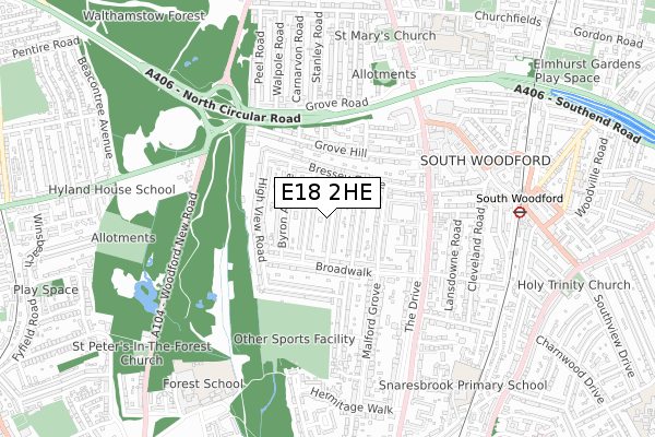 E18 2HE map - small scale - OS Open Zoomstack (Ordnance Survey)