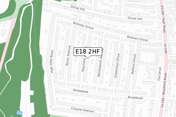 E18 2HF map - large scale - OS Open Zoomstack (Ordnance Survey)