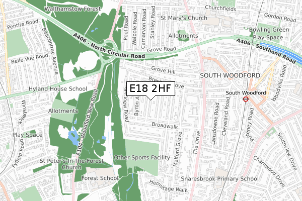 E18 2HF map - small scale - OS Open Zoomstack (Ordnance Survey)