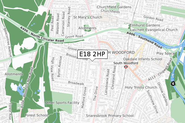 E18 2HP map - small scale - OS Open Zoomstack (Ordnance Survey)