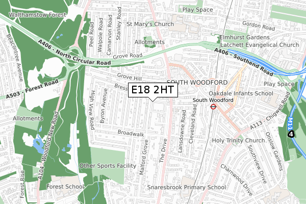 E18 2HT map - small scale - OS Open Zoomstack (Ordnance Survey)