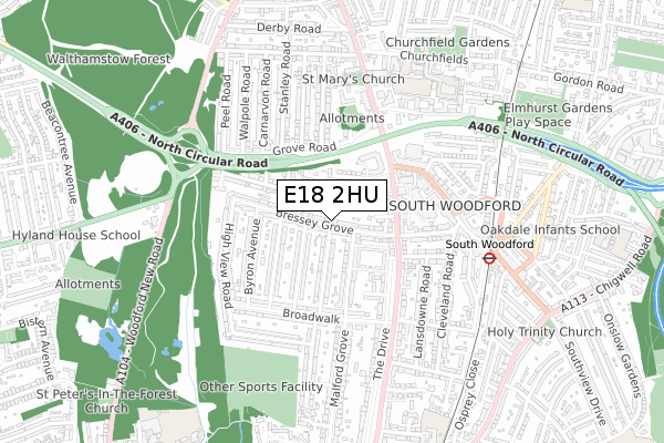 E18 2HU map - small scale - OS Open Zoomstack (Ordnance Survey)