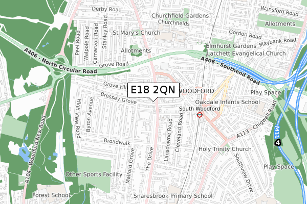 E18 2QN map - small scale - OS Open Zoomstack (Ordnance Survey)