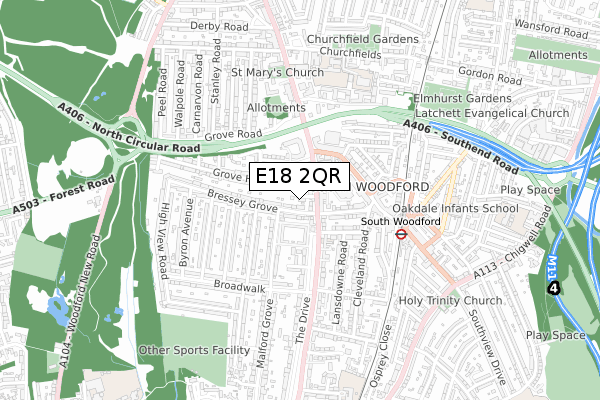 E18 2QR map - small scale - OS Open Zoomstack (Ordnance Survey)