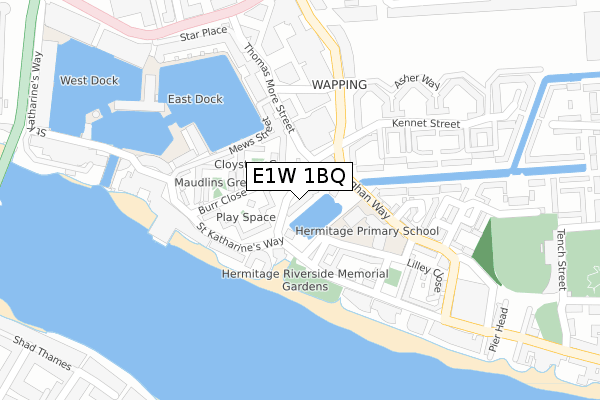 E1W 1BQ map - large scale - OS Open Zoomstack (Ordnance Survey)