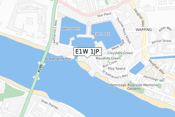 E1W 1JP map - large scale - OS Open Zoomstack (Ordnance Survey)