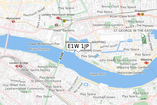 E1W 1JP map - small scale - OS Open Zoomstack (Ordnance Survey)