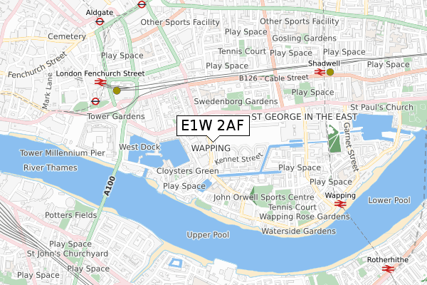 E1W 2AF map - small scale - OS Open Zoomstack (Ordnance Survey)