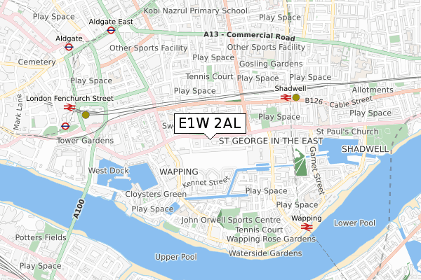 E1W 2AL map - small scale - OS Open Zoomstack (Ordnance Survey)