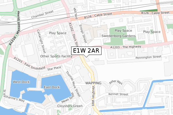 E1W 2AR map - large scale - OS Open Zoomstack (Ordnance Survey)