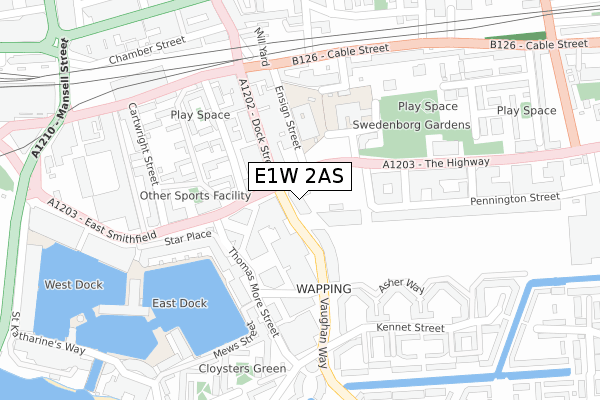 E1W 2AS map - large scale - OS Open Zoomstack (Ordnance Survey)