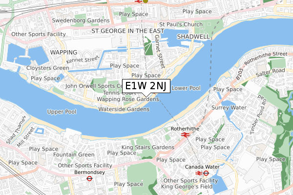 E1W 2NJ map - small scale - OS Open Zoomstack (Ordnance Survey)