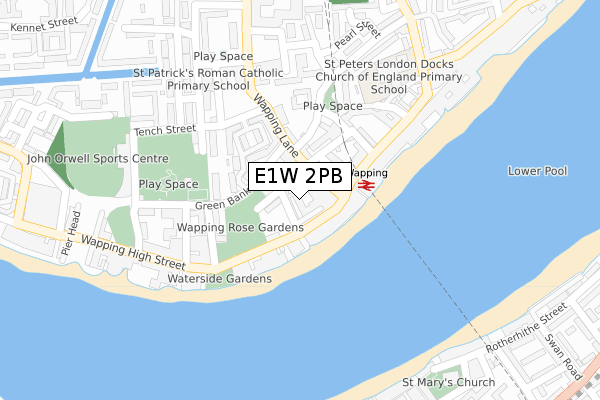 E1W 2PB map - large scale - OS Open Zoomstack (Ordnance Survey)