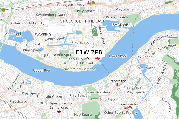 E1W 2PB map - small scale - OS Open Zoomstack (Ordnance Survey)