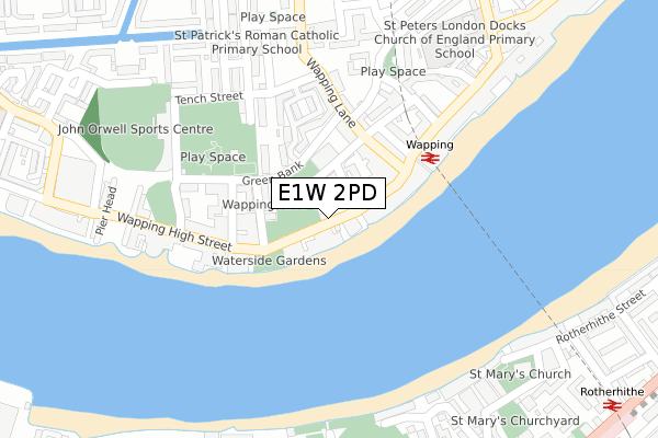 E1W 2PD map - large scale - OS Open Zoomstack (Ordnance Survey)