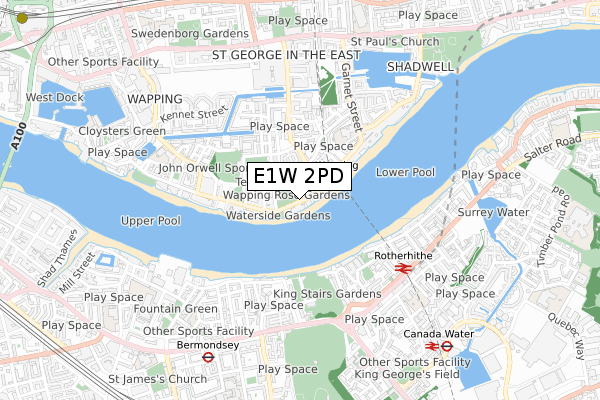 E1W 2PD map - small scale - OS Open Zoomstack (Ordnance Survey)