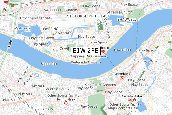 E1W 2PE map - small scale - OS Open Zoomstack (Ordnance Survey)