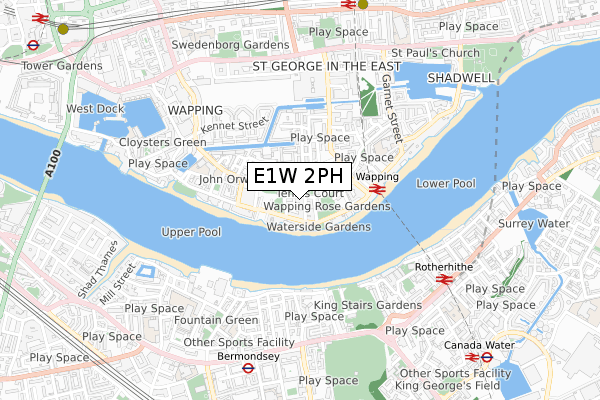 E1W 2PH map - small scale - OS Open Zoomstack (Ordnance Survey)