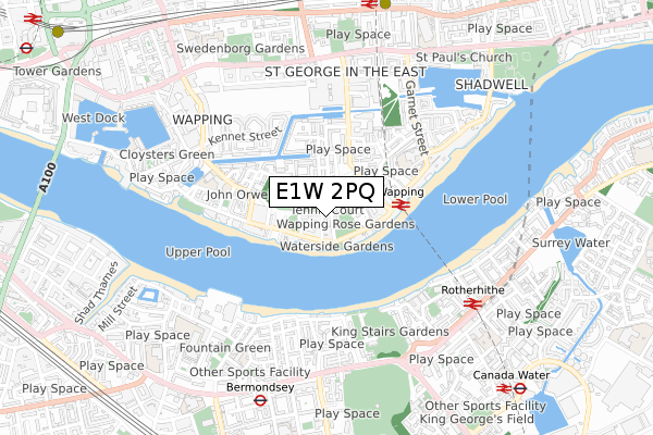 E1W 2PQ map - small scale - OS Open Zoomstack (Ordnance Survey)