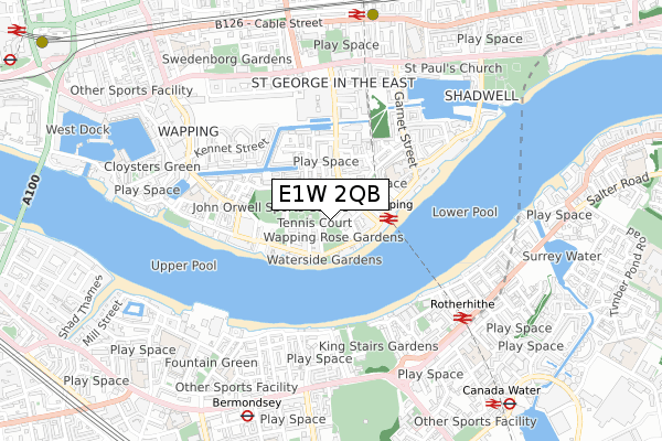 E1W 2QB map - small scale - OS Open Zoomstack (Ordnance Survey)