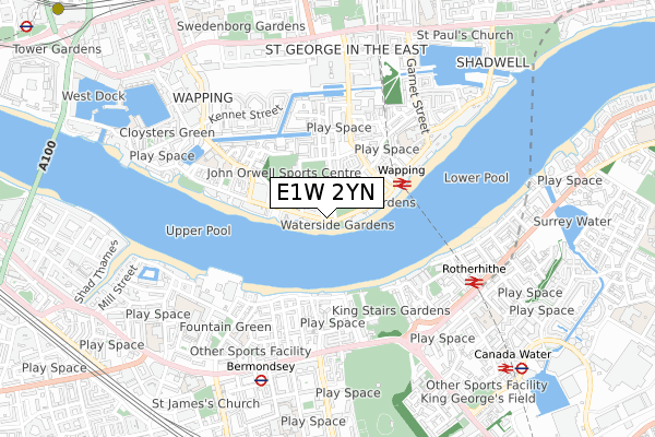 E1W 2YN map - small scale - OS Open Zoomstack (Ordnance Survey)