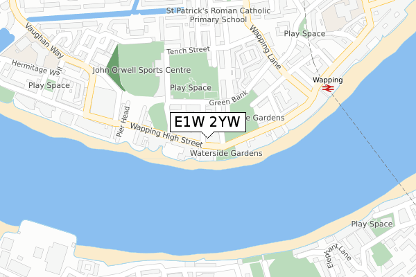 E1W 2YW map - large scale - OS Open Zoomstack (Ordnance Survey)