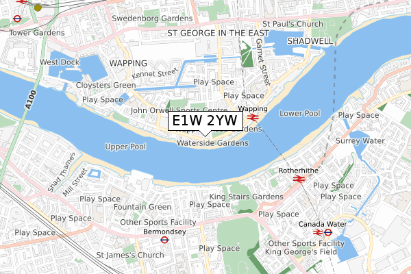 E1W 2YW map - small scale - OS Open Zoomstack (Ordnance Survey)