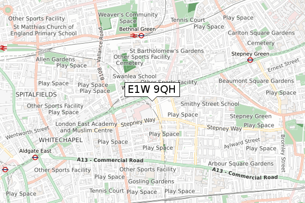 E1W 9QH map - small scale - OS Open Zoomstack (Ordnance Survey)